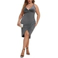 thumbnail image 6 of Gvmfive Plus Size Womens Party Cocktail Ball Gown V Neck Split Dress, 6 of 7