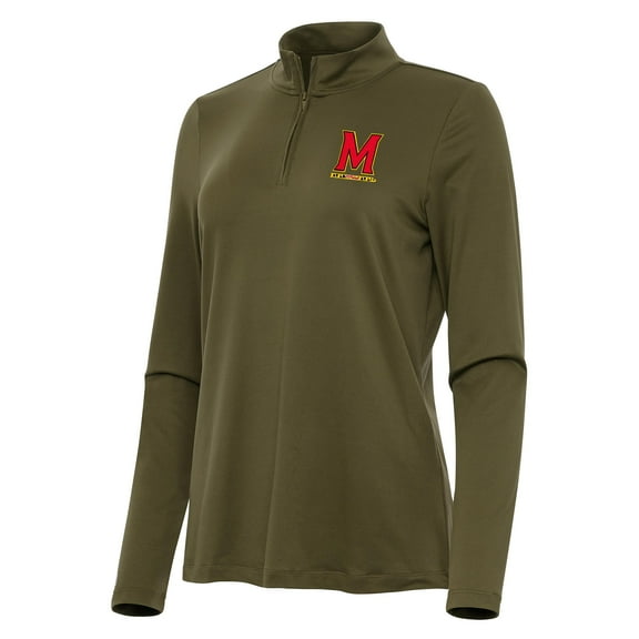 Women's Antigua Olive Maryland Terrapins Reprocess Quarter-Zip Top