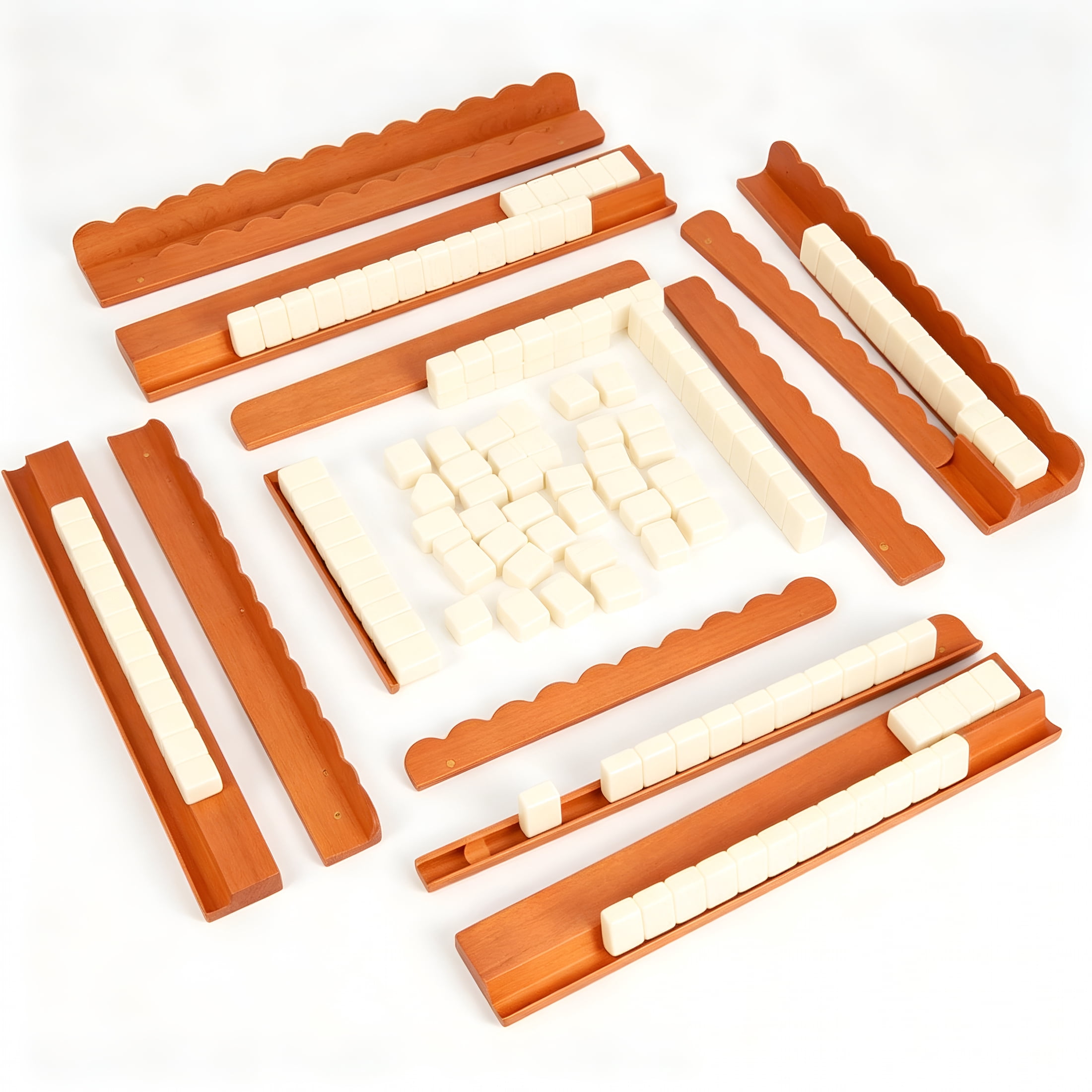 CYFW Mahjong Set Mahjong Racks with Pushers,Wooden Tortoise Shell Rack&Pusher Set,17 Inch American Mahjong Set Complete for American Mahjong Set Complete,Travel&Home Game