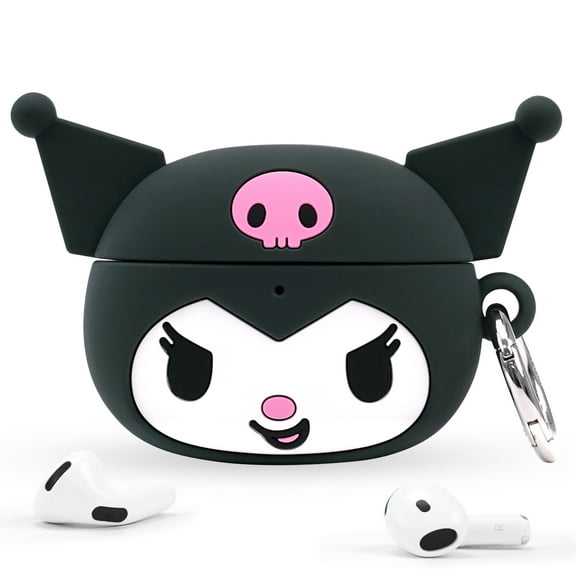 iFace Sanrio Case Compatible with AirPods 4th gen [Hello Kitty and Friends] - Cute Silicone Protective Cover [Carabiner Clip Included] [Wireless Charging Compatible] – Kuromi