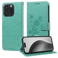 thumbnail image 2 of Designed for iPhone 16 Pro Max Case Wallet,Women Flip Folio Cover with Butterfly & Flower Embossed PU Leather Stand Credit Card Holders Slots Wrist Strap Shockproof Phone Case,Green, 2 of 10