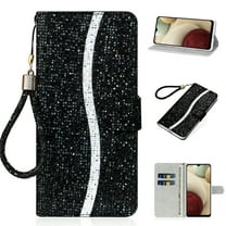 Allytechgroup for Samsung Galaxy S25 Case, Luxury Bling Glitter Sparkly PU Leather Shockproof TPU Anti-Scratch Flip Card Slots Wallet Stand Case with Hand Strap for Samsung Galaxy S25, Black