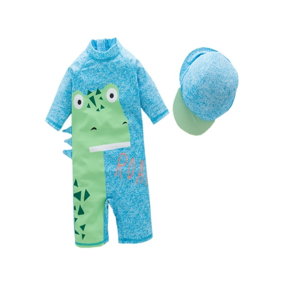 Boys Dinosaur One-Piece Swimsuit With Hat 2 Pcs Set (5/5-6 Years)