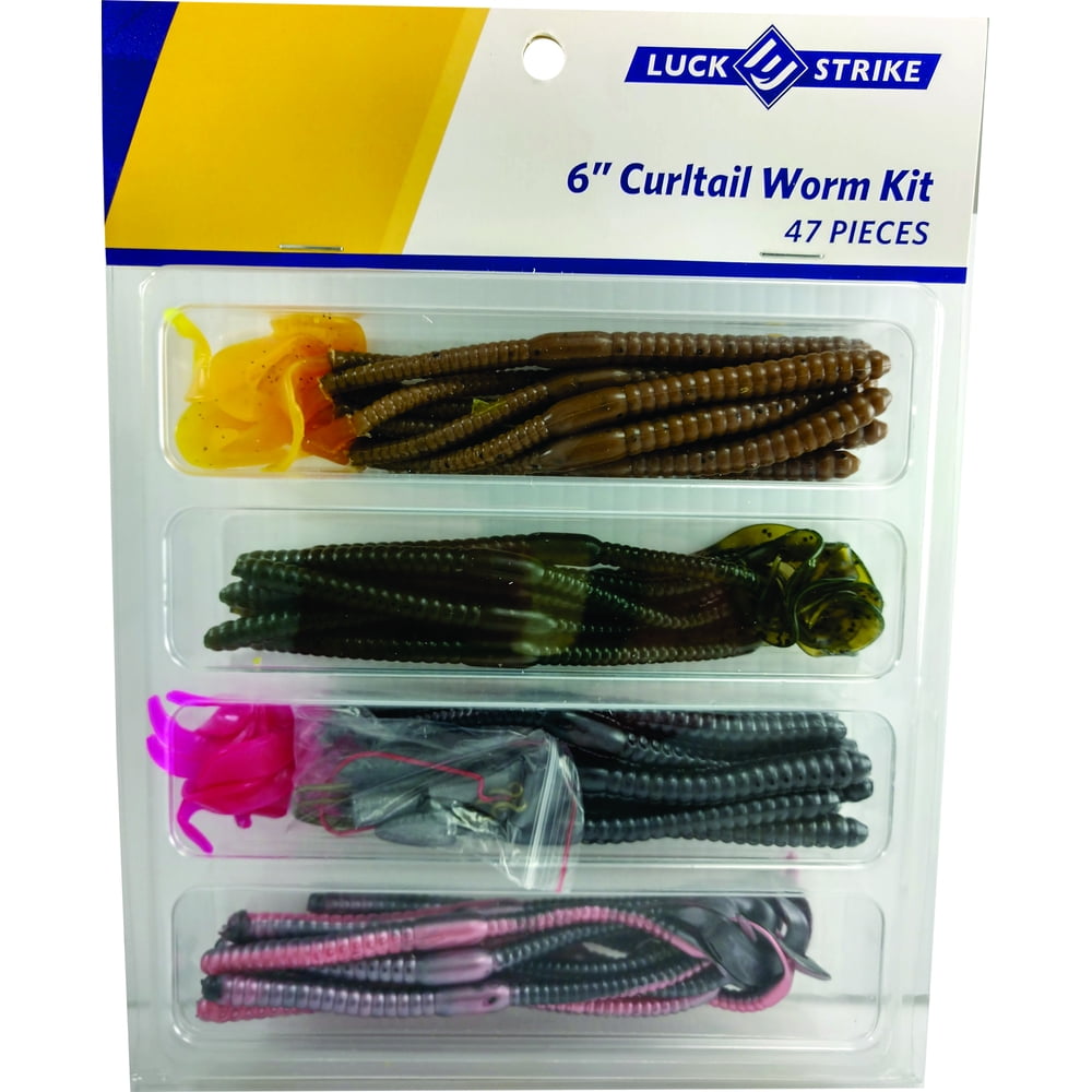 LuckEStrike, Assorted Curtail Worm Soft Plastics Kit, 47count, Bass