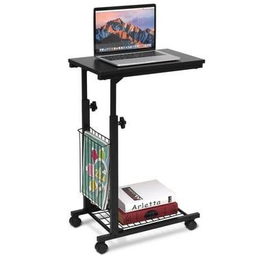 Gymax Height Adjustable Sofa Side Table Snack End Slide Under Table Rolling Casters