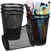 6-Pack Black Mesh Pen Holder Set for Desk - Pencil Organizer Cup, Metal Desktop Accessories for Office, School, and Home Supplies