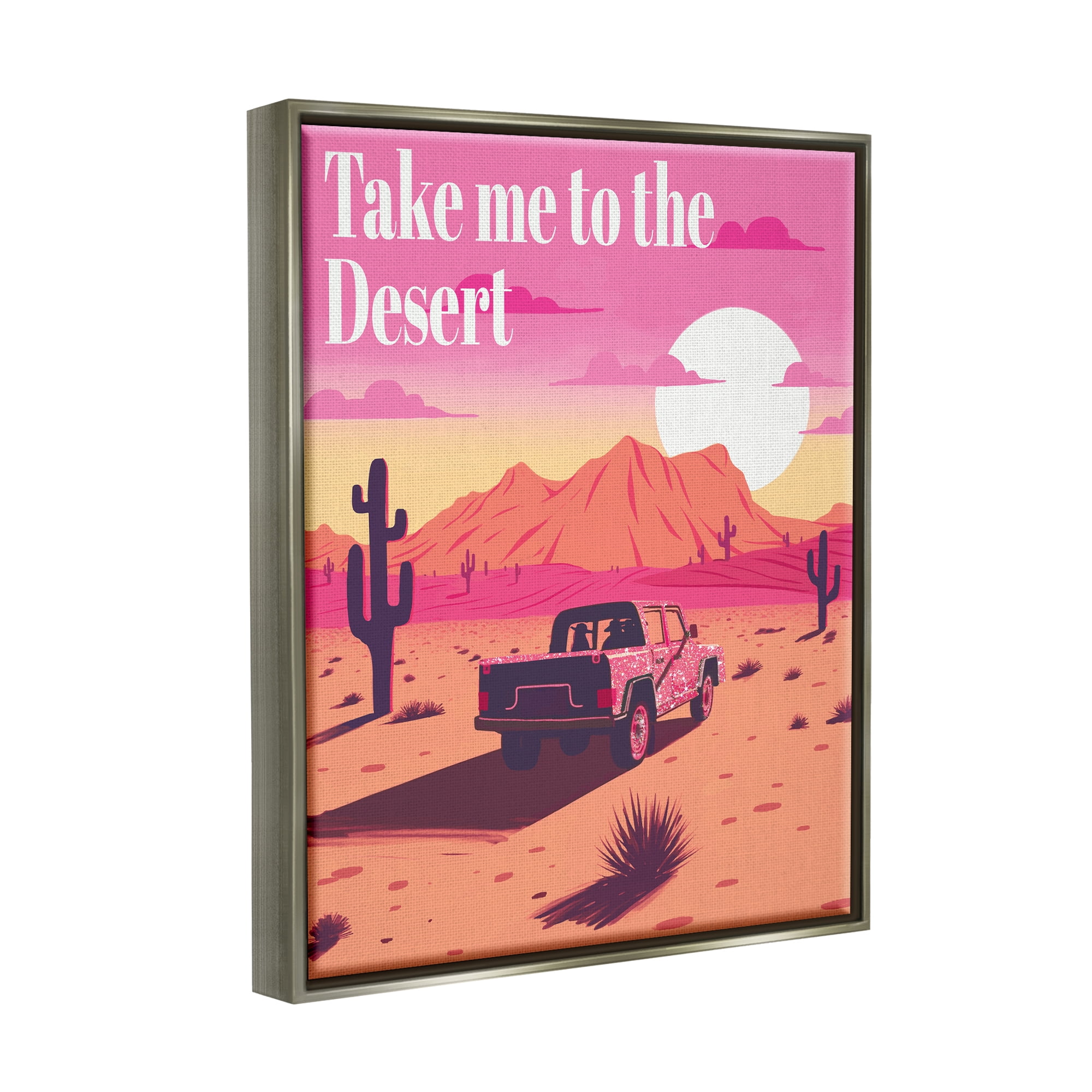 Stupell Industries Desert Scenery & Phrase Landscape Painting Gray Floater Framed Canvas Art Print Wall Art, 17 x 21