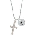 thumbnail image 1 of Delight Jewelry Stainless Steel Proverbs 31:31 - Praise Her Engraved Cross - Silvertone Script Initial Disc - E - Charm Necklace, 20"+3", 1 of 4