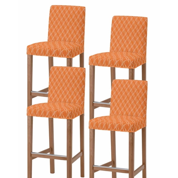 Orange Stripes Bar Stool Covers Set of 4, Simple Geometric Modern Monochrome Stretch Washable Bar Chair Covers with Backs, Removable Pub Counter Height Chair Cover for Kitchen Dining Room Cafe