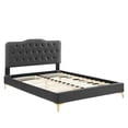 thumbnail image 3 of Platform Bed Frame, Tufted, Rivet Nailhead, Full, Dark Grey Gray, Fabric, Bedroom, Modern Contemporary HB35329, 3 of 15