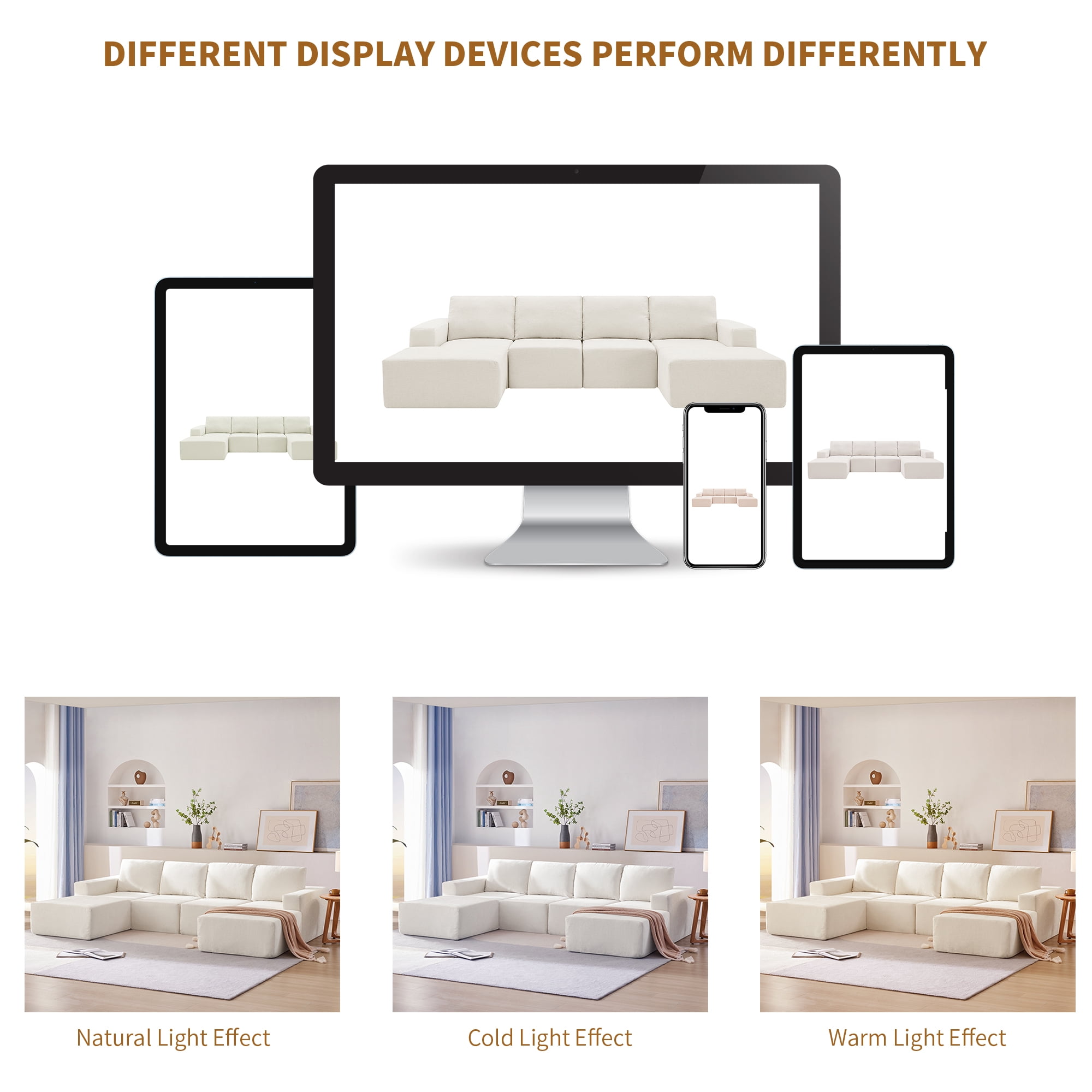 MAYEERTY 110x72" Modular U-Shaped Sectional Sofa - Luxury Chenille Floor Couch with Ottomans/Deep Seat, No Assembly for Living Room/Bedroom, 3 Colors