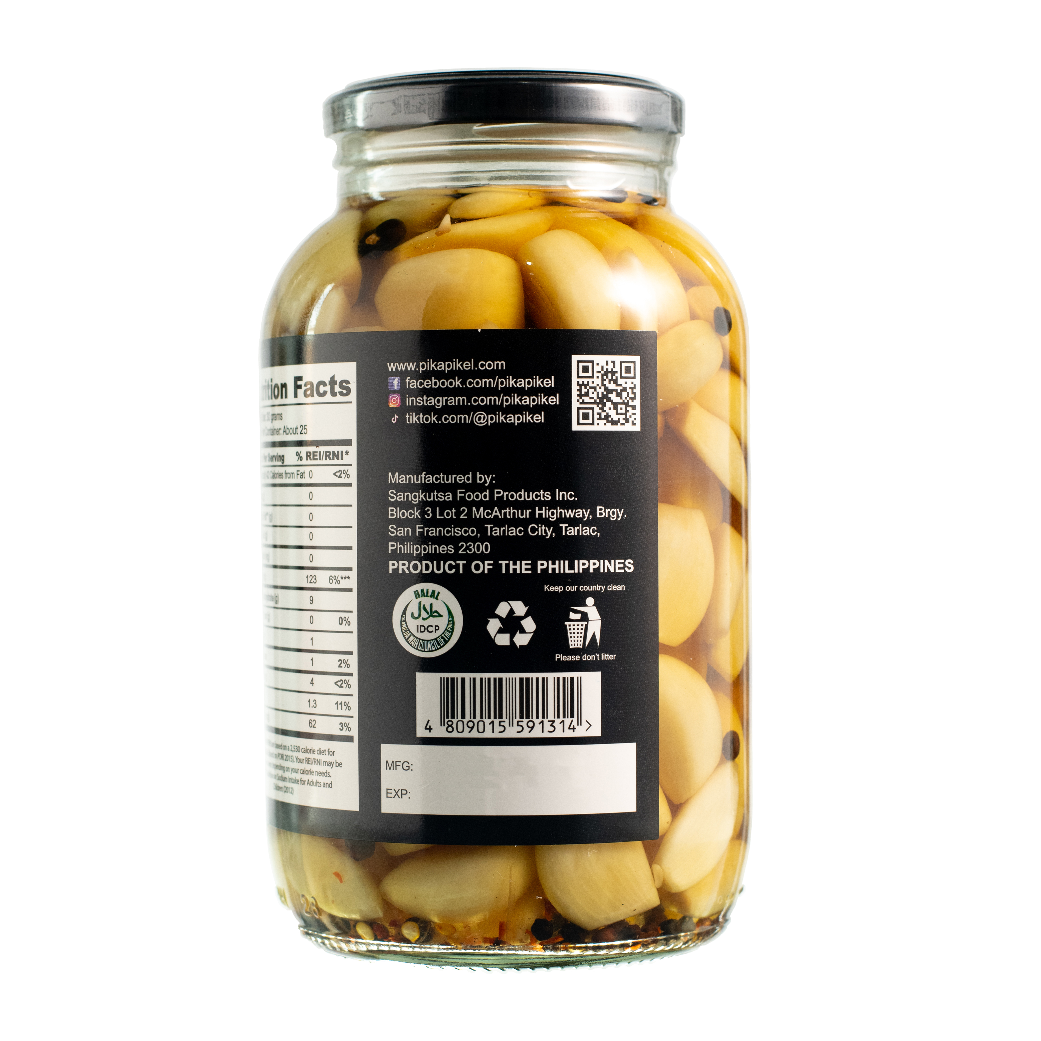 Pik-A-Pikel Pickled Garlic Original Made from Fresh Garlic, Product of the Philippines (740 Grams Jar)