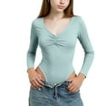 thumbnail image 2 of HAOTAGS Teen Girls V-Neck Long-Sleeve Leotard(3-15), Casual Sporty Spring Summer Base-Layer Top Green 3-4Years, 2 of 7