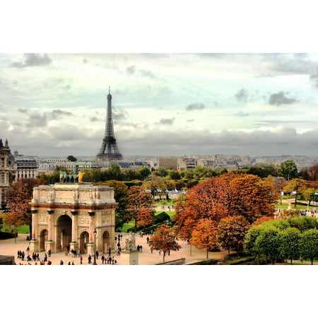 Paris France Tower - Autumn in Paris France Eiffel Tower Photo Art Print Poster 18x12 inch