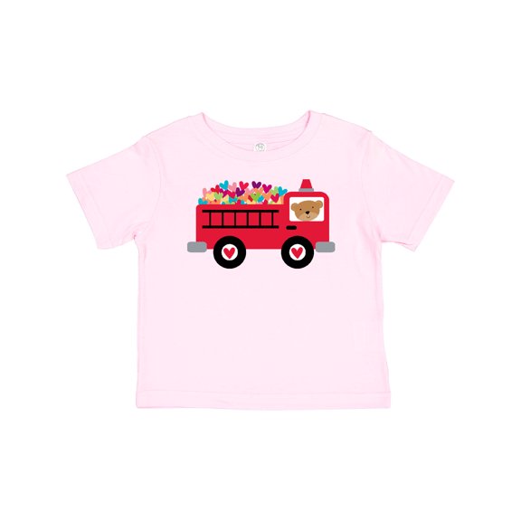 Inktastic Valentine Fire Truck Heart Bear Boys or Girls Baby T-Shirt