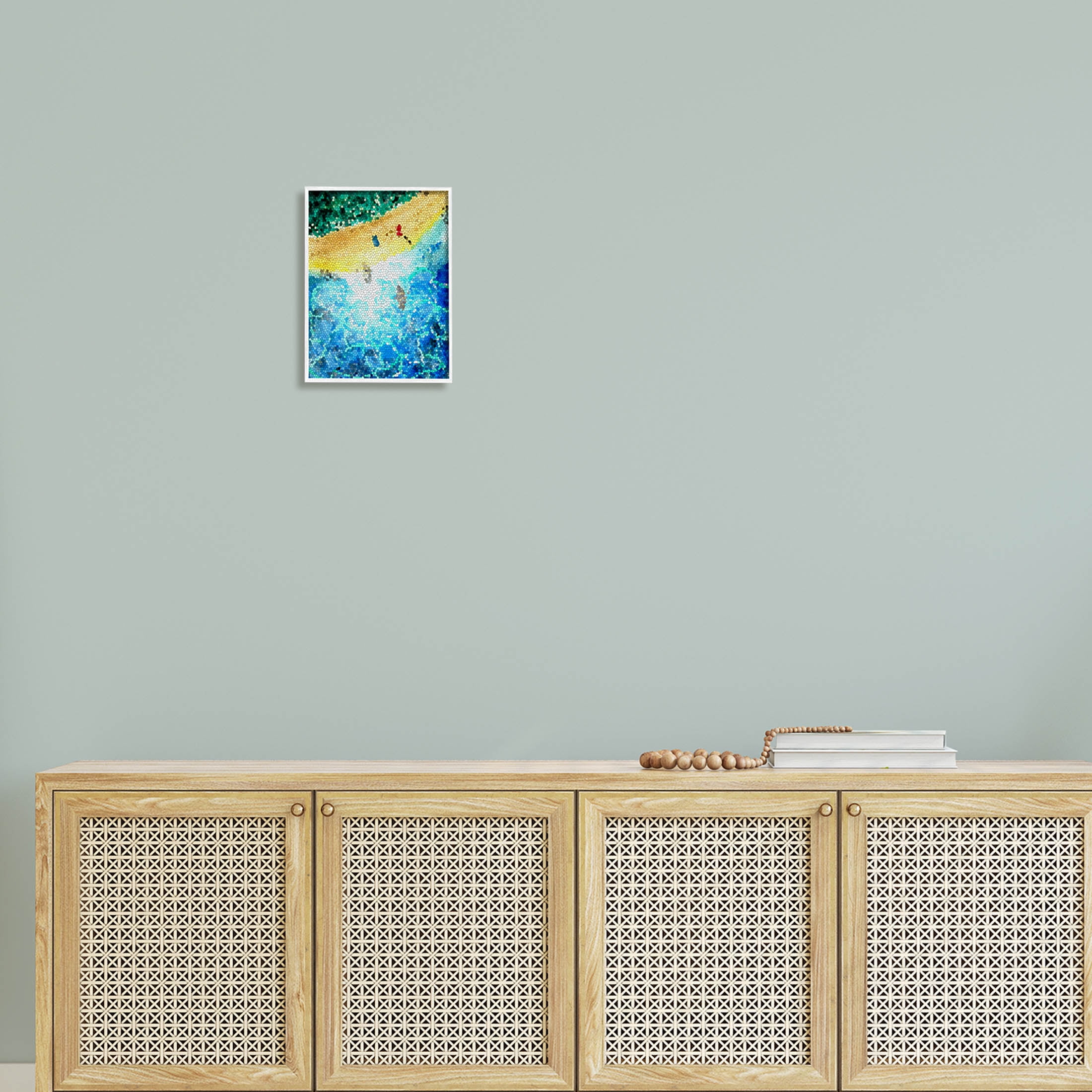 Modern Mosaic Pattern Beach Coastal Graphic Art White Framed Art Print Wall Art