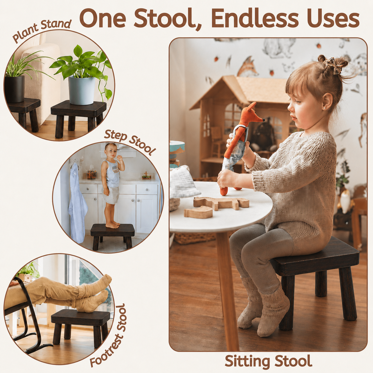 Mehoom Wooden Step Stool, 500 lbs Capacity, Rustic Brown photo 2
