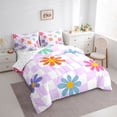 thumbnail image 3 of Manfei Daisy Flower Floral Bedding Comforter Set 7 Pieces for Kids, Swirl Checkered Square Full Bedding Set, Purple Buffalo Fitted Sheet Flat Sheet, Breathable Home Decor, 3 of 7