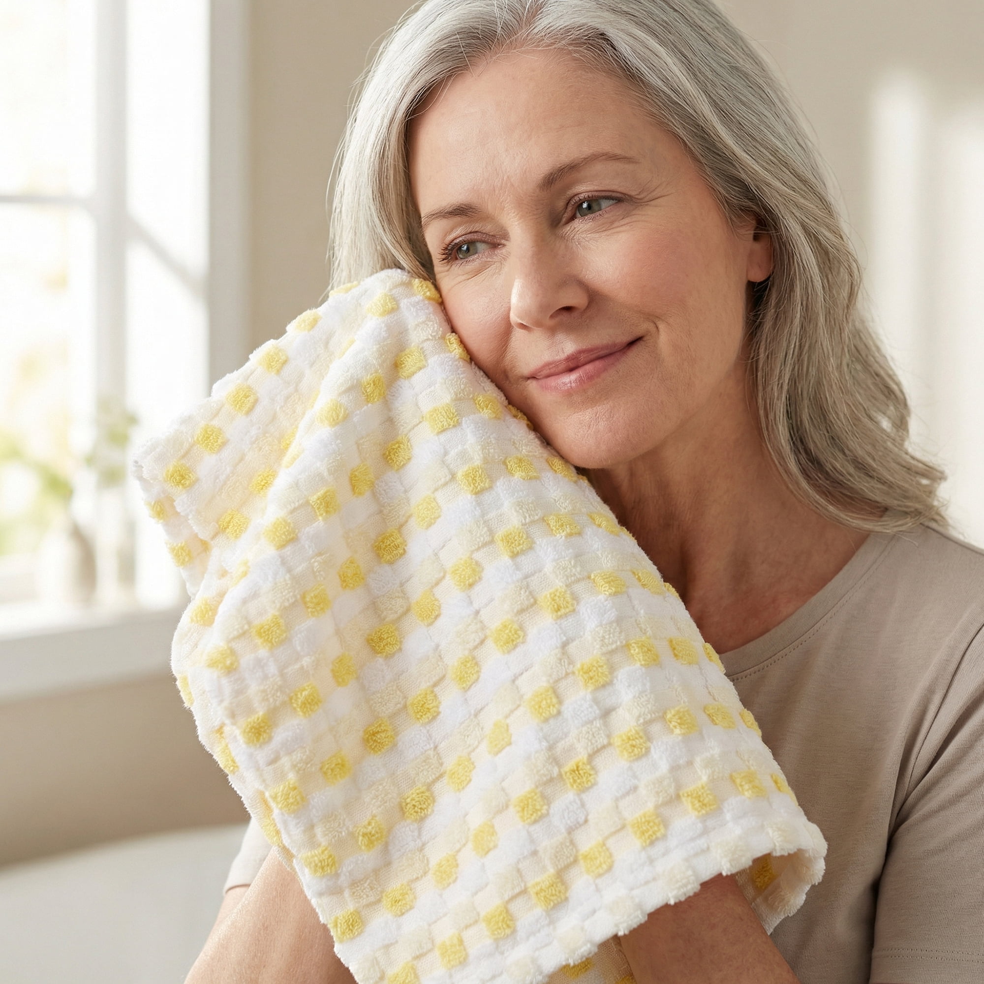 Unique Bargains Checkered Cotton Soft Absorbent Hand Towel Yellow 2pcs 29" x 13"