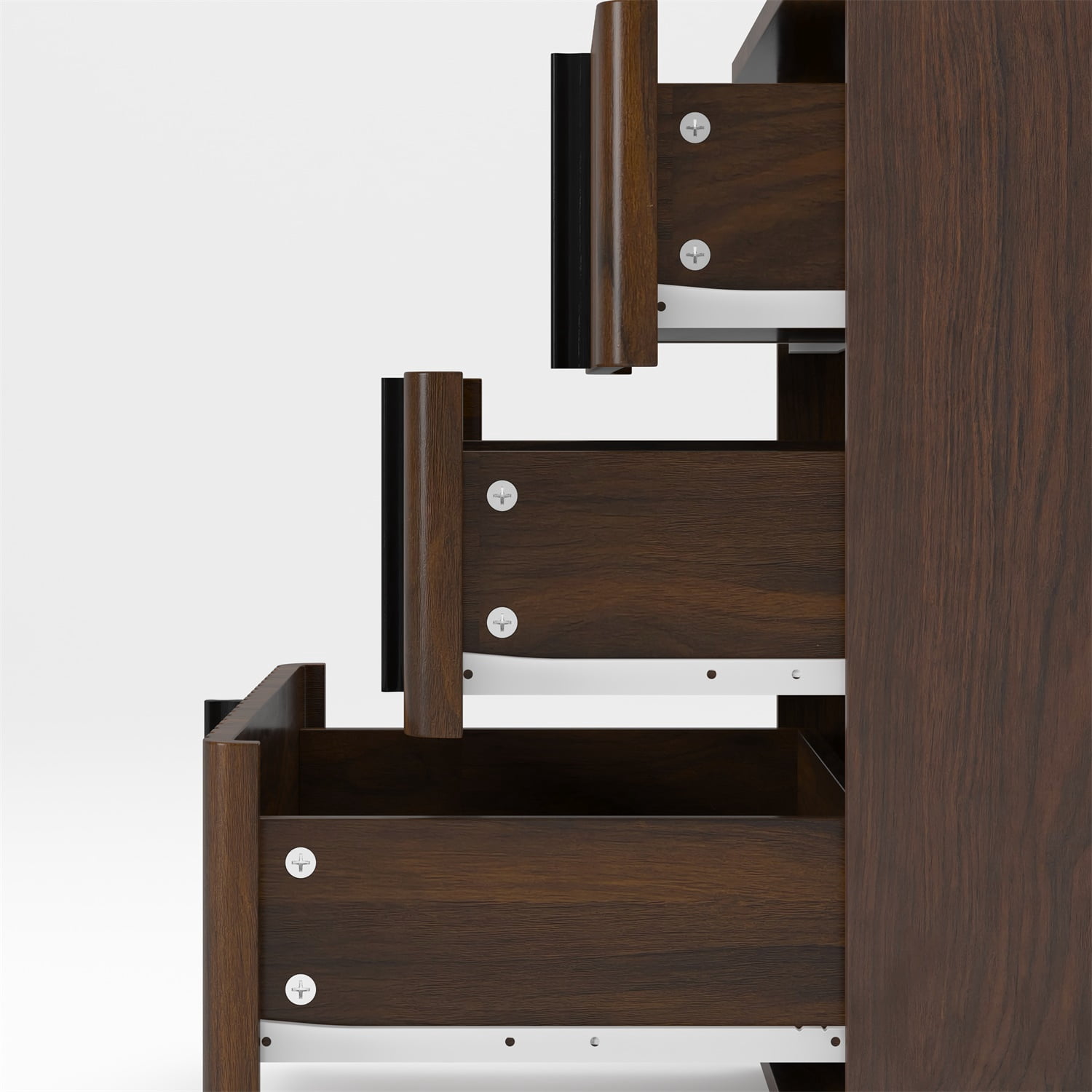 Hommoo Set of 2 Vintage Vertical Stripe 3-Drawer Nightstands, MDF Bedroom Side Tables with Ample Storage, Modern Retro Design for Bedroom, Living Room & Home Office, Walnut