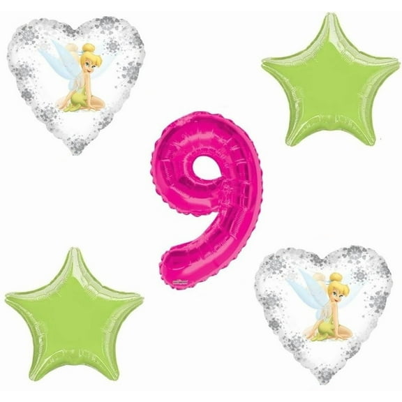 Tinkerbell Balloon Bouquet 9th Birthday 5 pcs - Party Supplies