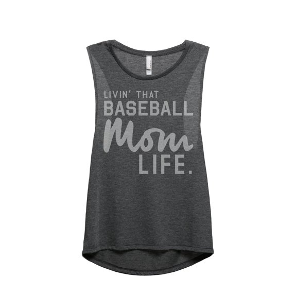 Thread Tank Livin' That Baseball Mom Life Women's Fashion Sleeveless Muscle Tank Top Charcoal 2X-Large