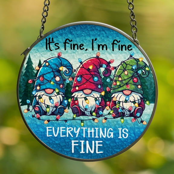 Lotusprinthandmade Gnomes Christmas Gift Stained Glass Suncatcher for Window Hanging Cir4in, christmas gnomes hanging decor