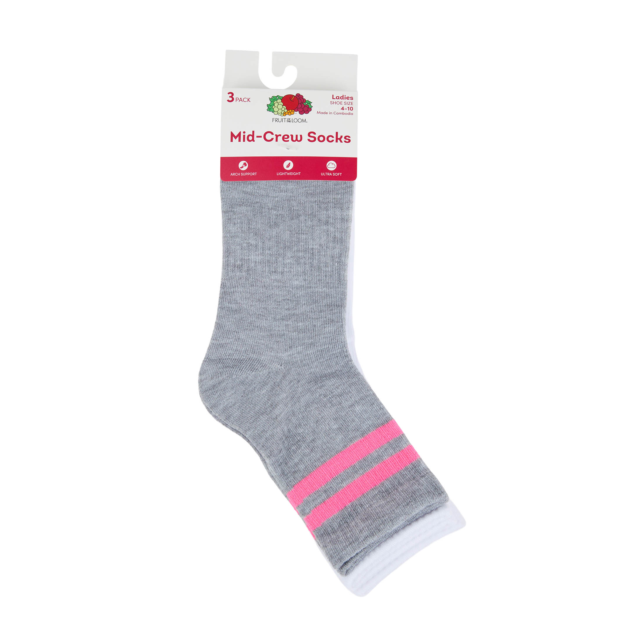 Fruit of the Loom Womens Value Mid Crew Socks, 3-Pack, Sock Sizes 4-10