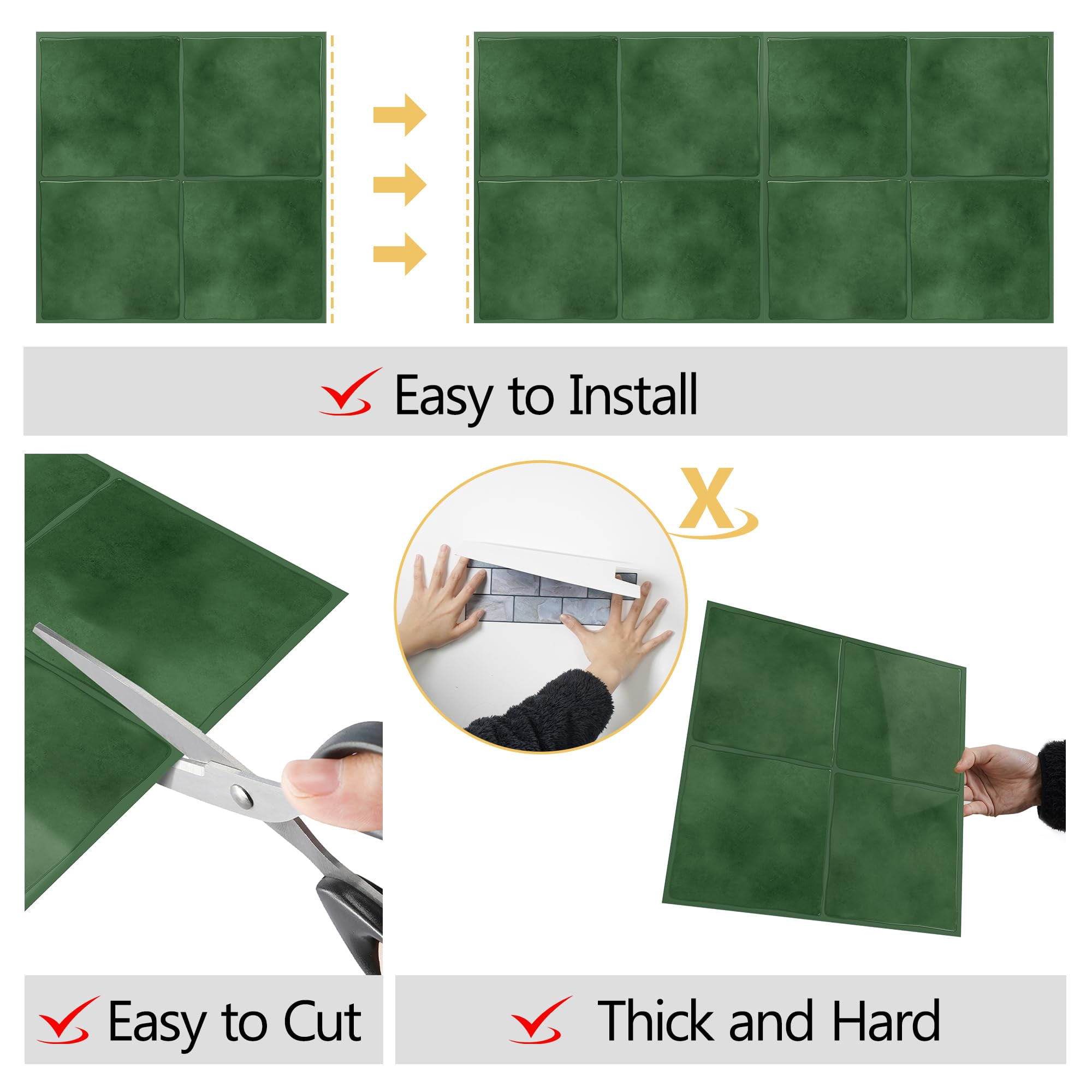 Peel And Stick Backsplash For Kitchen: Self Adhesive Wall Tiles Bathroom - Vinyl Thick Splash Tile (10  Square Green)