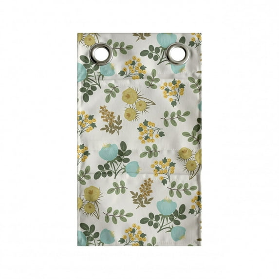 Botanical Hanging Pocket Organizer, Scattered Herbs with Flourishing Blossoms, Printed Polyester Storage Bag with Pockets, 9" x 27", Ivory Seafoam