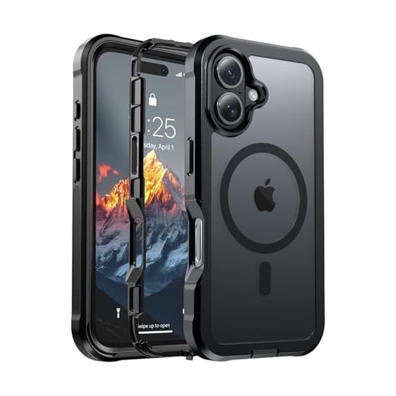 Eryueer Magnetic for iPhone 16 Case, [Compatible with MagSafe][Military Grade Drop Protection][Heavy Duty Protection][Non-Slip][Shockproof] 2-Layer Durable Bumper Phone Case 6.1''-Black