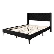 Castle Place Sophisticated Wingback Velvet Upholstered Twin Platform Bed, Black