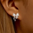 thumbnail image 2 of Silver Bow Earrings Cute Ribbon Bowknot Stud Earrings for Women Dainty Cubic Zirconia Cartilage Hypoallergenic Earring Holiday Party Prom Birthday Trendy Wedding Jewelry Gifts for Her, 2 of 6