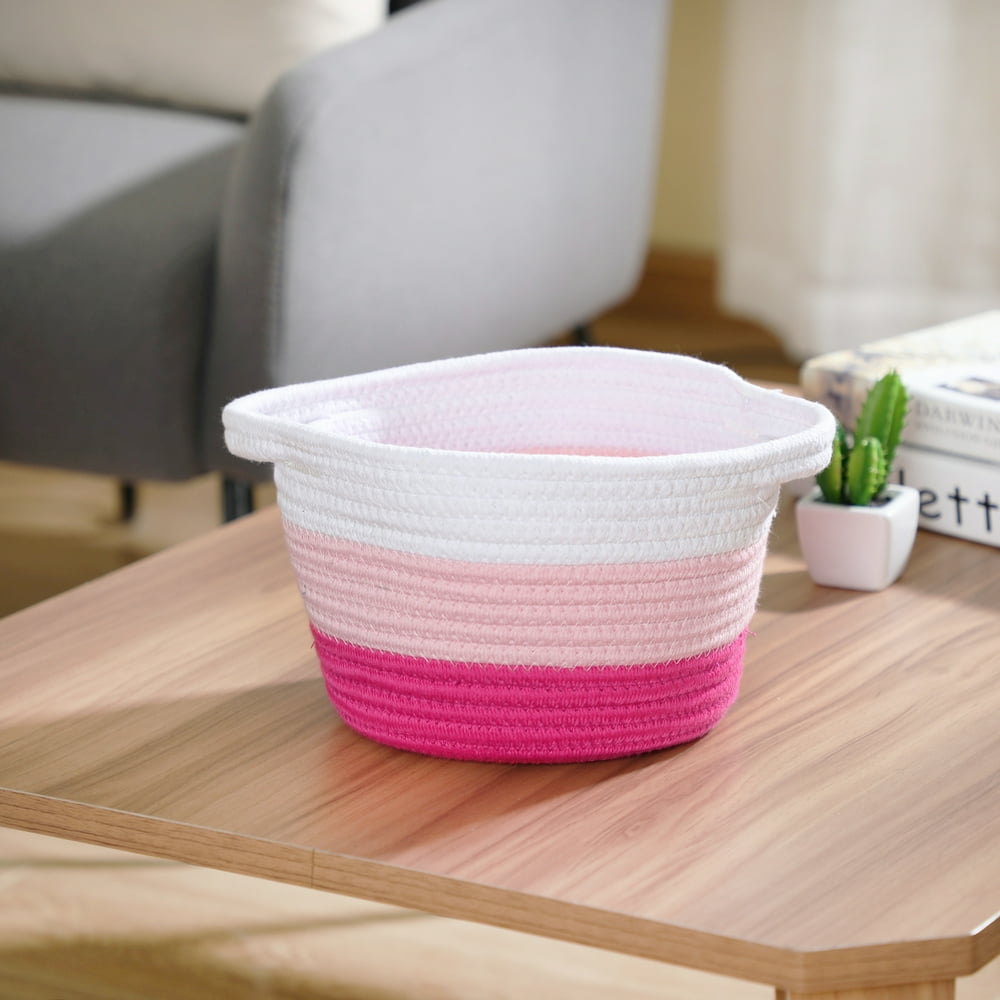 YourZone Small Soft White & Pink Cotton Rope Basket