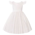 thumbnail image 2 of Uhnice Flower Girl Pearl Dress Flutter Sleeve V-Back Satin Dress with Bowknot for Wedding Birthday Party (Ivory, 120/5-6 Years), 2 of 7