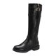 thumbnail image 1 of Jovati Zapatos de tacón medio para mujer con cremallera y flecos, hebilla de cinturón hasta la rodilla, botas de vaquero retro,Black,45, 1 of 9