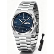 POEDAGAR Business Men's Stainless Steel Waterproof Luminous Quartz Watches with Dual Calendar Display