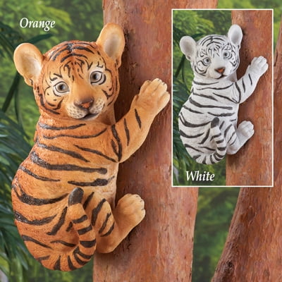 Climbing Tiger - Adorable Climbing Tiger Animal Unique Safari Garden Decoration, White
