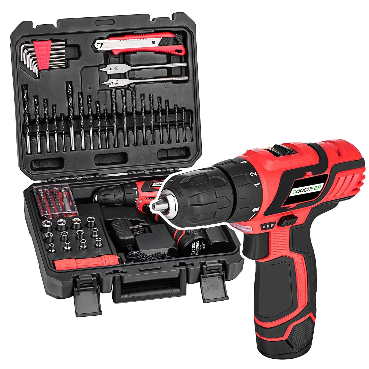 Combi Cordless Impact Drill 18+1 Torque Setting 21V Max 1400RPM 2-Speed Driver Built in LED Work Light 29-Pieces Power Drill Set with 2 Lithium Ion Batteries Charger Tool Case for DIY/Workshop/Garage 