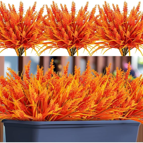 Artificial Flowers for Outdoor Plants 6 Bundles Fake Lavender Plastic Faux Monkey Grass for Verandah Window Garden Office Patio Front Porch UV Resistant for Planter