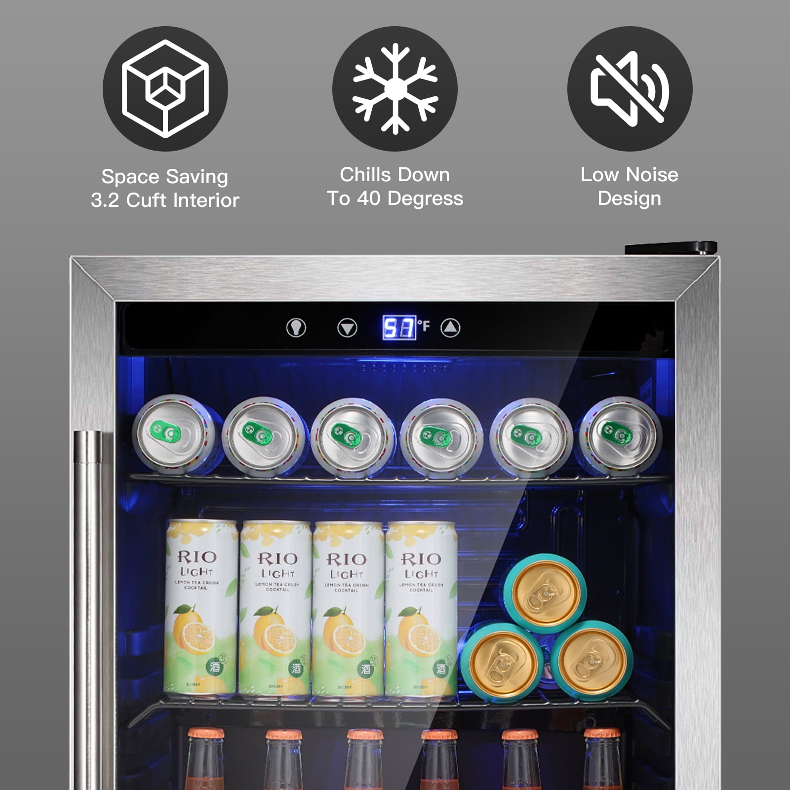 YUKOOL 4.4 Cubic Feet Beverage Refrigerator - 145 Can Soda Beer or Wine Mini Refrigerator, Glass Door