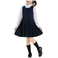 thumbnail image 3 of Afuyipoi Gilrs Tops ( For 3-18), Long Sleeve Color Long-Sleeve Shirt and Sleeveless Dress Solid Color 2-Piece Set College Style Outfit Navy 9-10 Years, 3 of 6