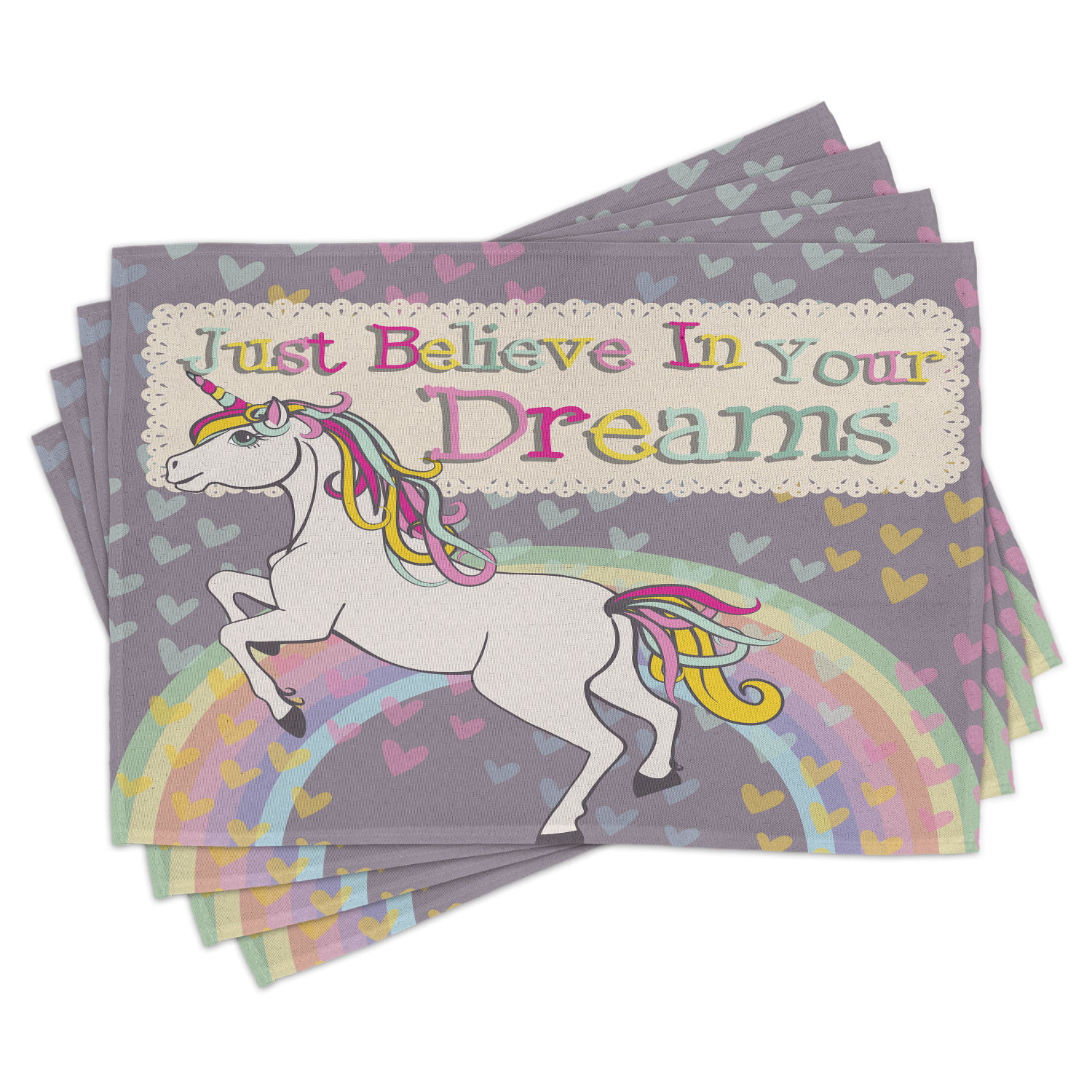 Unicorn Placemats Set of 4 Ambesonne Washable Fabric Place Mats for Table Decor 