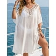 thumbnail image 4 of MOJOGO Women's Beach Cover Up Backless Crochet Lace Cover Up Dress Cold Shoulder Coverups Summer Pool Linen Blend Outfits White Free Size, 4 of 6