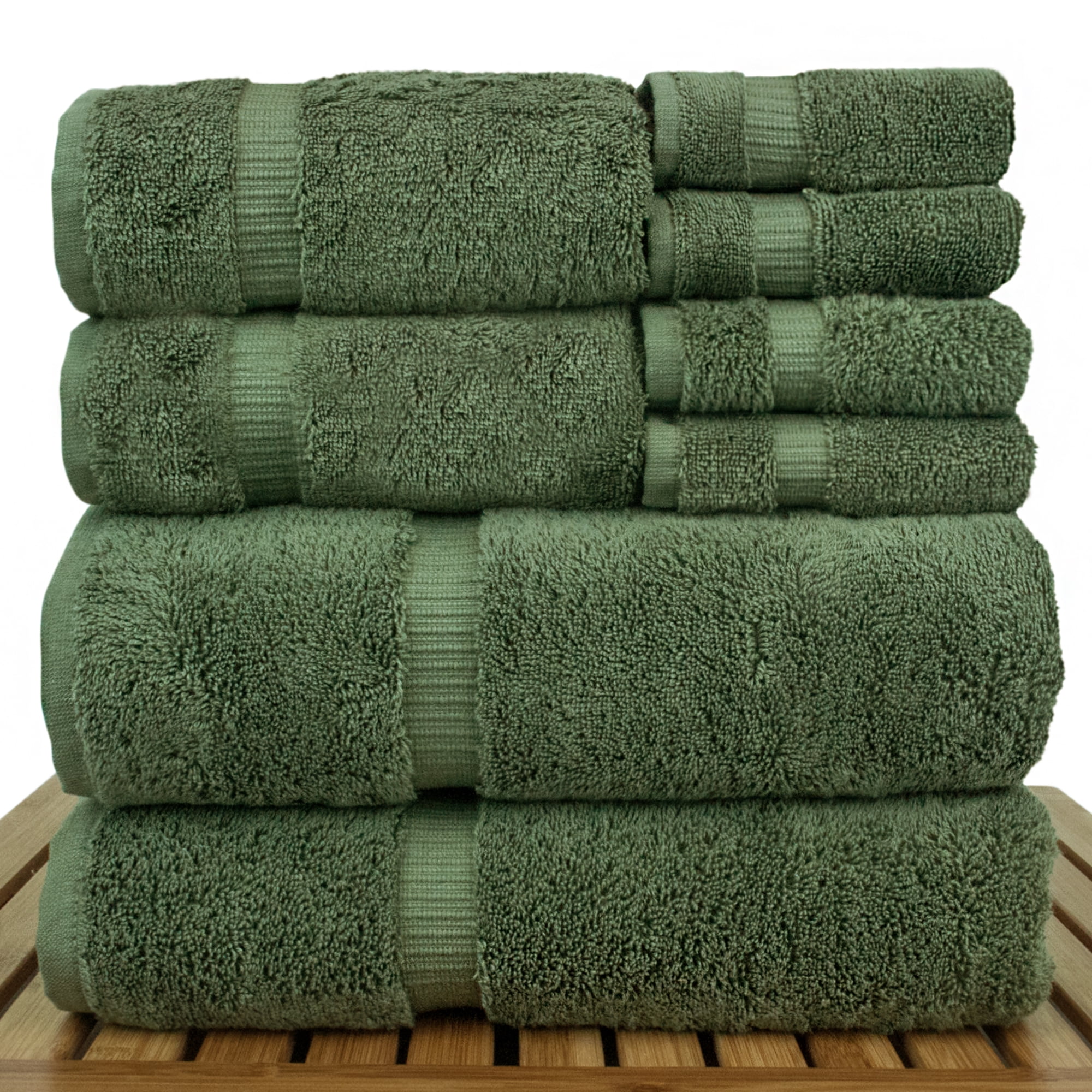 BC BARE COTTON Luxury Hotel & Spa Quality, Highly Absorbent 100% Turkish Cotton, 750+ GSM, Eco Friendly Towel, Dobby Border Towels, 2 Bath Towel, 2 Hand Towel, 4 Washcloths (8 Piece, Moss)