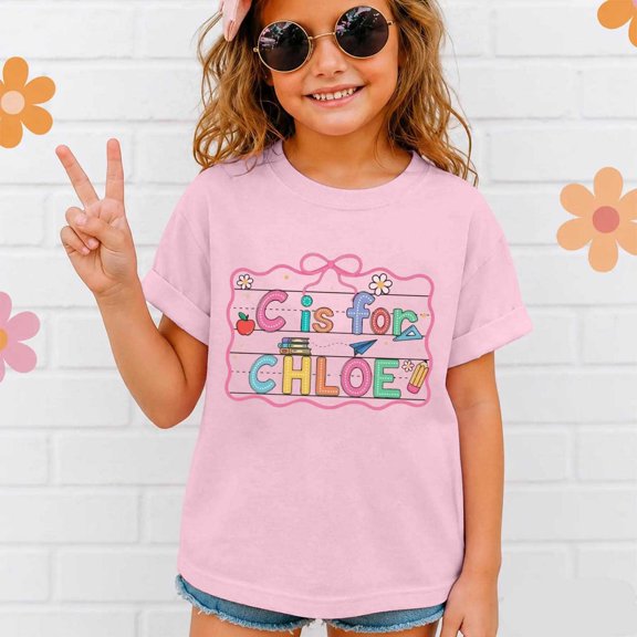 School Uniform Tshirts Girls Printed Crewneck T Shirt Short Sleeve Loose Fit Top Girls T Shirts Pink 10-11 Years