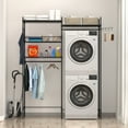 thumbnail image 3 of Space-Saving 4-Tier Over-the-Washer & Dryer Storage Shelf – Adjustable Laundry Organizer with Wire Basket, Hanging Rod, Hooks, Clothes Drying Rack – Fits Standard Washers/Dryers, Black Color, 3 of 7