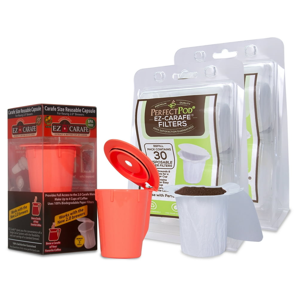 EZCarafe Reusable K Carafe Pod Capsule + 60Ct Disposable Paper Liner