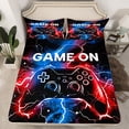 thumbnail image 2 of jejeloiu 3D Console Lovers Queen Sheet Sets,Modern Video Game Flat Sheet,Red Blue Ombre Queen Fitted Sheet For Boy,Super Cozy Room Decor,4-Piece, 2 of 7