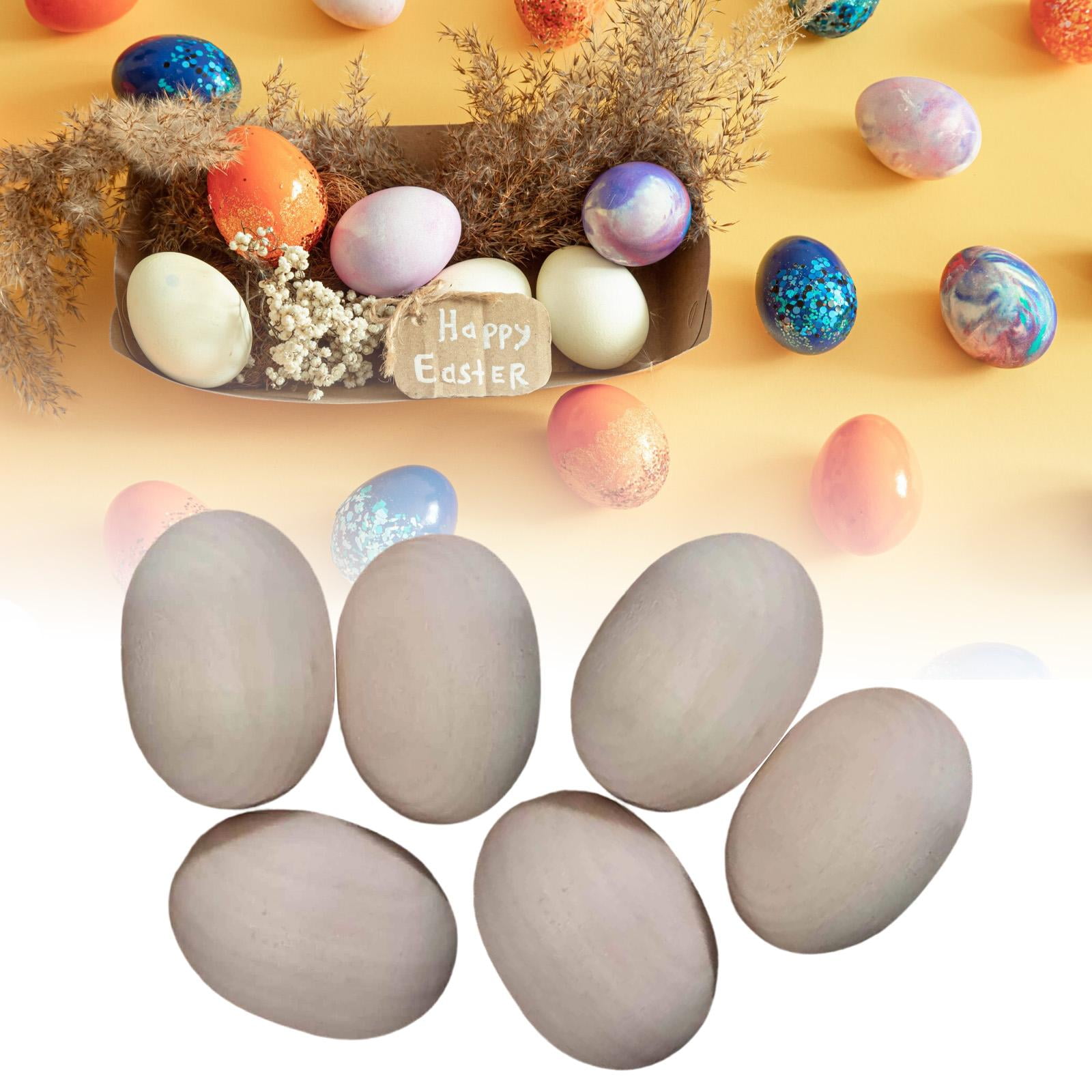 Milageto 6Pcs Unfinished Craft Wood Easter Decoration Fake Eggs Unpainted Wooden Eggs